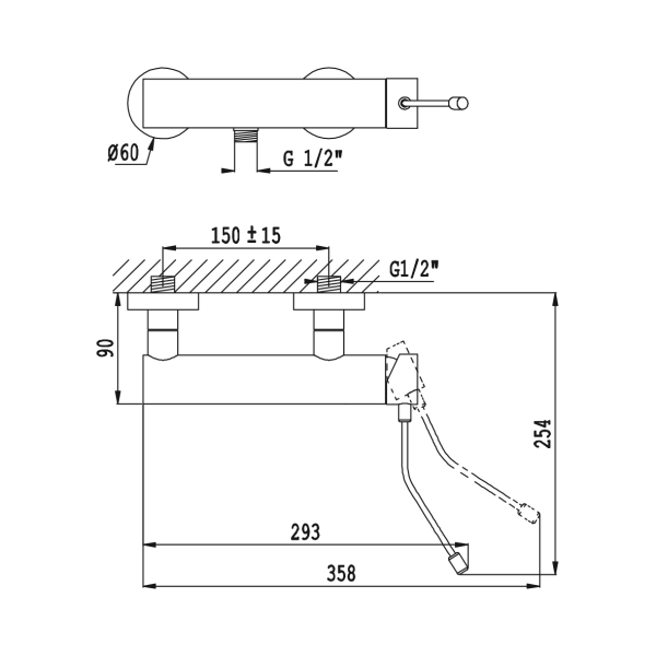 Змішувач для душу, ліктьовий ELBOW HANDLE 154 040 1CR BRUMA