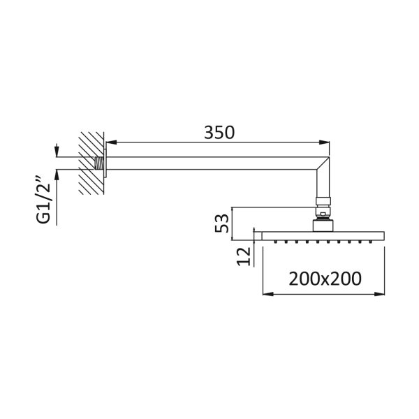 Душова лійка ABS 200x200мм з кріпленням 350 мм SHOWER SYSTEMS 145 523 9CR BRUMA