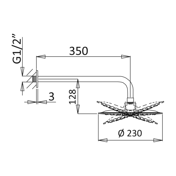 Верхній душ із кріпленням SHOWER SYSTEMS 145 525 1 BRUMA
