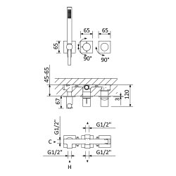 Змішувач внутрішнього монтажу з душовою лійкою на 3 споживача LUSA 101 200 2 BRUMA